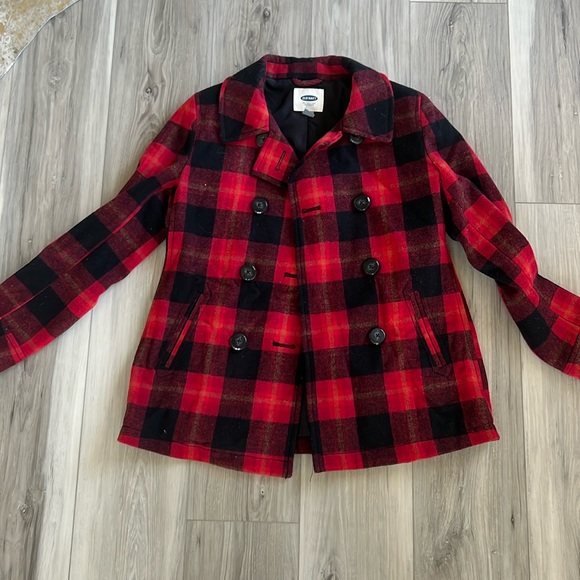 Old Navy plaid peacoat. Size small. - Picture 1 of 3